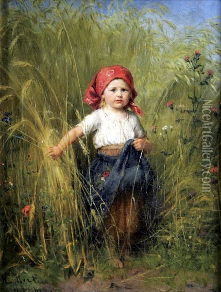 The Little Peasant Girl Oil Painting - Heinrich Hirt