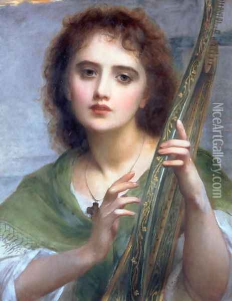 A Lady with Lyre Oil Painting - Edward Charles Halle