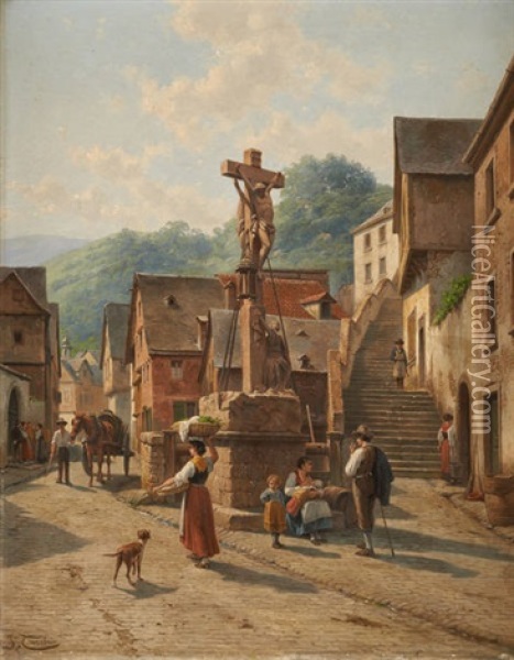 Une Rue A Bern Castel (moselle) Oil Painting - Jacques Francois Carabain