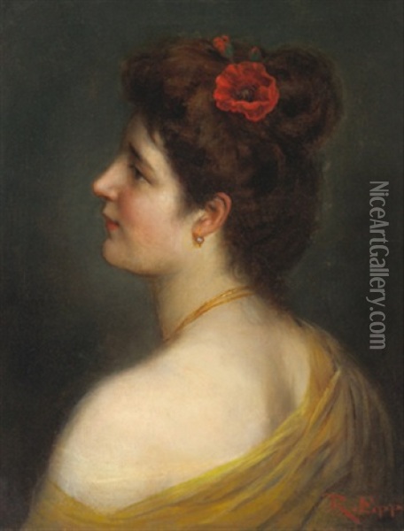 Junge Frau Mit Klatschmohnbluten Im Haar Oil Painting - Rudolf Epp