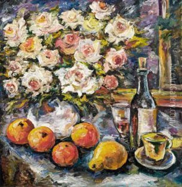 Blumen- Und Fruchtestillleben Oil Painting - Konstantin Alexeievitch Korovin