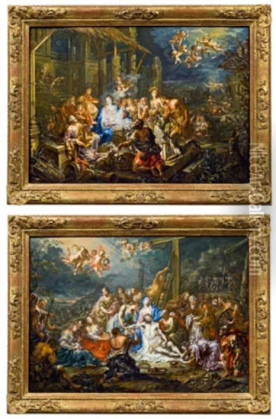 Anbetung Der Hirten (+ Kreuzabnahme (beweinung); Pair) Oil Painting - Johann Georg Platzer