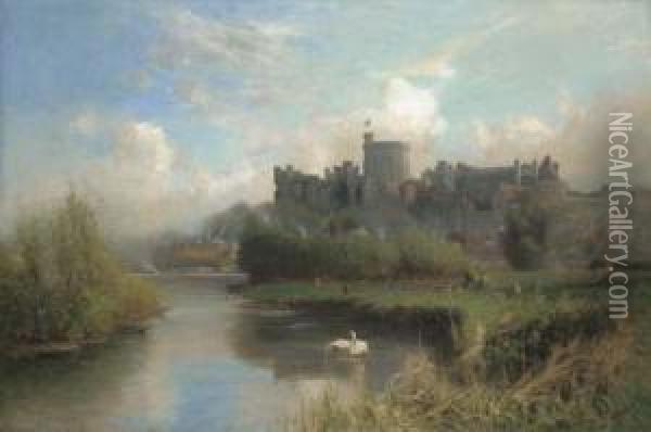 Windsor Castle From The Thames Oil Painting - Walter H. Goldsmith