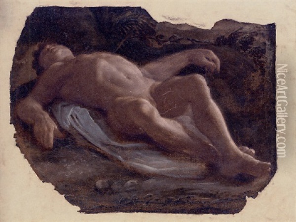 A Reclining Nude Transfixed By An Arrow, For A Saint Sebastian Oil Painting - Pietro Faccini