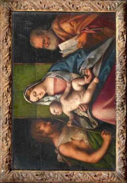 Madonna In Trono Col Bambino, San Pietro E 
San Giovanni Battista Oil Painting - Domenico Mancini