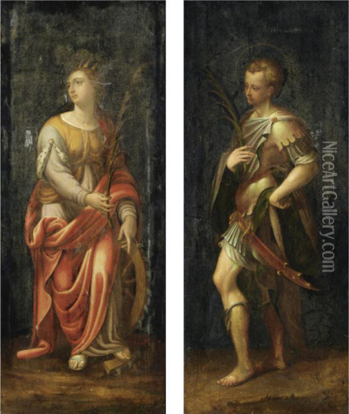 Santa Caterina D'alessandria; San Paolo Apostolo Oil Painting - Antonio Campi
