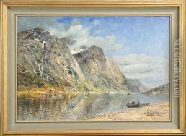 Fjordlandskap, Sign J. Holmlund Oil Painting - Josefina Holmlund