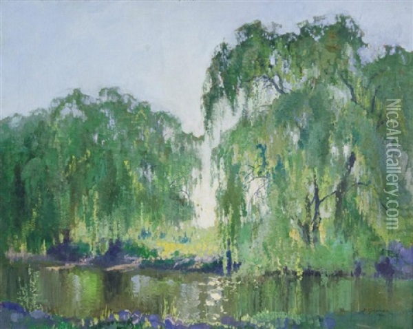 Untitled - River Scenes With Willow Trees Oil Painting - Elioth Gruner