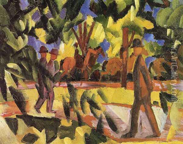 Riders and Strollers in the Avenue Oil Painting - August Macke