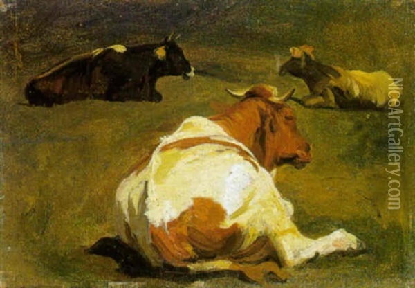 Drei Liegende Kuhe Oil Painting - Johann Rudolf Koller