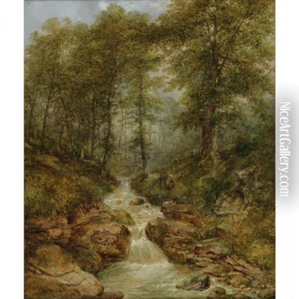 Rushing River Through A Ravine Oil Painting - Thomas Doughty