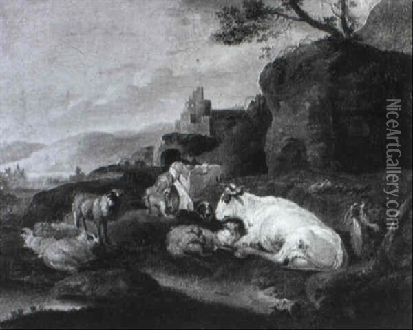 Hirten Und Herde In Der Campagna Oil Painting - Johann Heinrich Roos