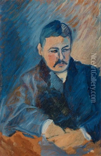 Portrait Of A Man In A Blue Suit Oil Painting - Ivan Agueli