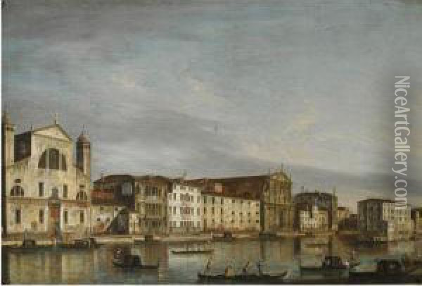Venice, A View Of The Grand 
Canal Looking North-east With Thechurches Of Santa Lucia And The Scalzi Oil Painting - Apollonio Domenichini