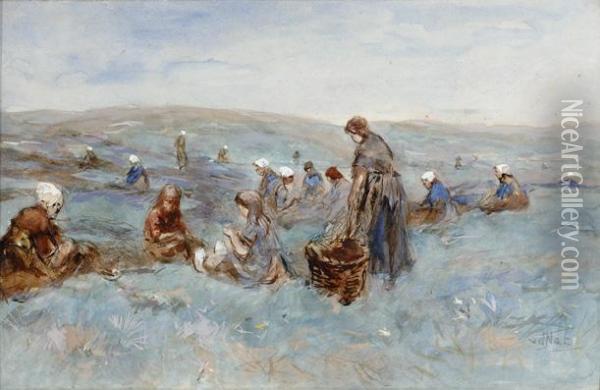 Fishing-net Menders In Thedunes Oil Painting - Willem Van Der Nat