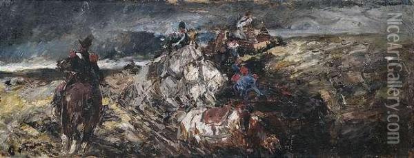 Soldiers Onhorseback. Oil Painting - Otto V. Faber De Faur