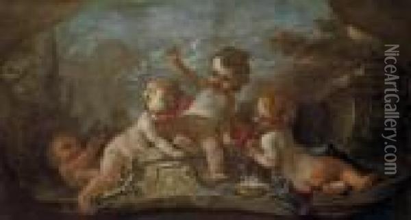 Putti Blowing Bubbles Oil Painting - Francois Boucher