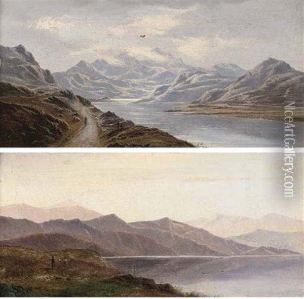 Highland Loch Landscape (+ Another, Similar; Pair) Oil Painting - Charles Leslie