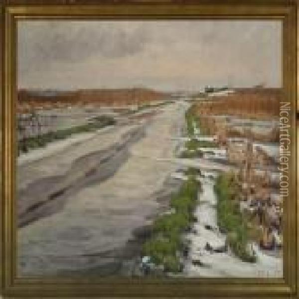 Wintry Scene With Rush Oil Painting - Thorvald Larsen