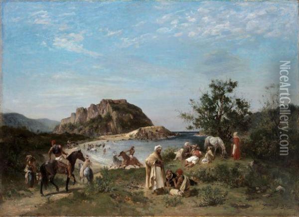 La Baignade Des Chevaux Oil Painting - Georges Washington