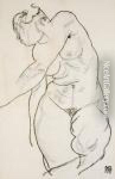 Female Nude Oil Painting - Egon Schiele
