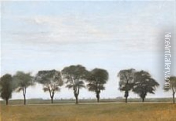 Landscape From Gentofte North Of Copenhagen, Summer Oil Painting - Vilhelm Hammershoi