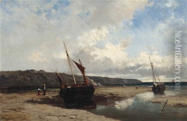 Fishing Boats At Dusk Oil Painting - Louis Bentabole