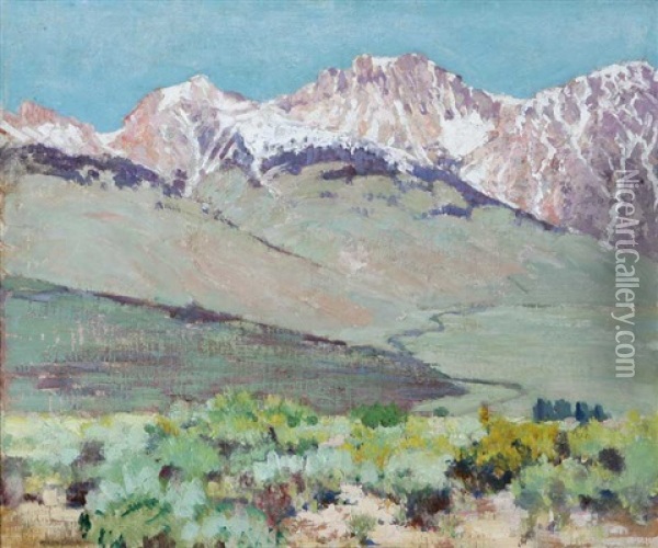 Snow Capped Mountain Landscape Oil Painting - Alson Skinner Clark