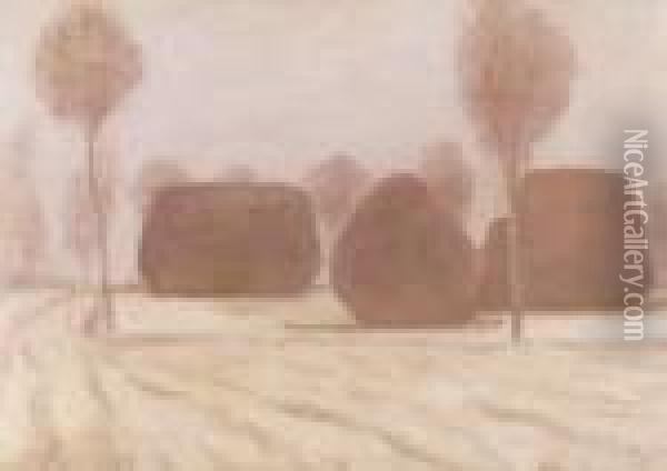 Haystacks In Winter Oil Painting - Jozsef Rippl-Ronai
