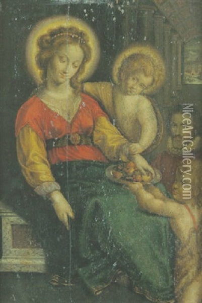 La Vierge A L'enfant Avec Saint Jean-baptiste Et Un Donateur Oil Painting - Quentin Varin