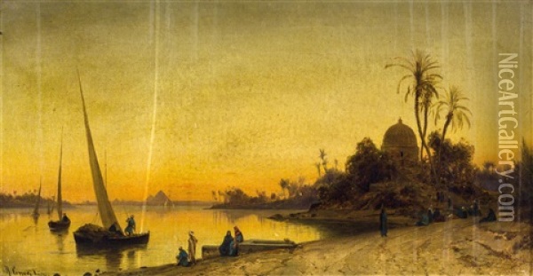 Sunset By The Nile Oil Painting - Hermann David Salomon Corrodi