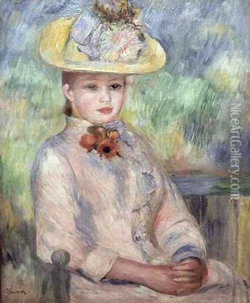 Girl in the Yellow Hat Oil Painting - Pierre Auguste Renoir