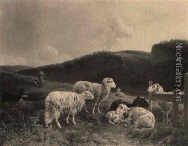Schafe In Begleitung Ihres Hirten Auf Der Weide Oil Painting - Joseph Augustus Knip