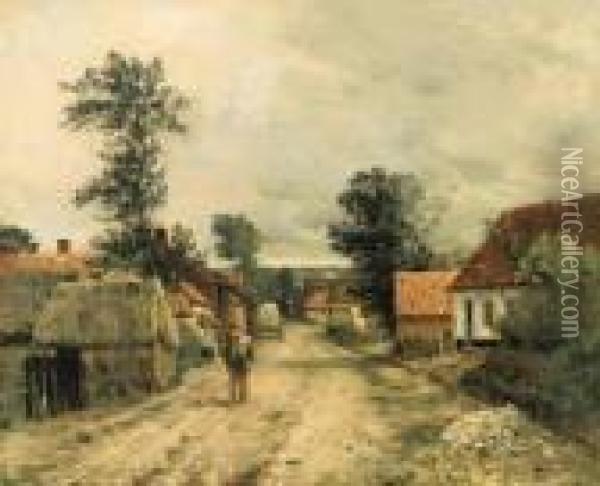 A Young Man Traveling Through A Village Oil Painting - Jean-Charles Cazin