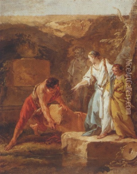 Aethra Showing Theseus His Father's Sword Oil Painting - Jean Baptiste Marie Pierre