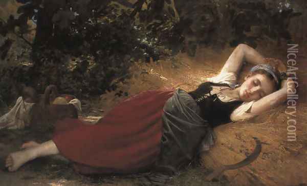 A young peasant girl, sleeping Oil Painting - Leon-Jean-Basile Perrault