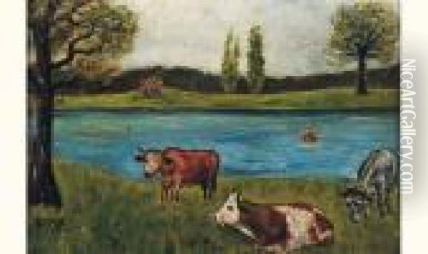 Les Vaches Oil Painting - Louis Vivin