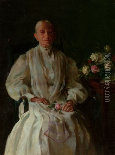 Portrait Of A Lady With Flowers Oil Painting - Charles Courtney Curran