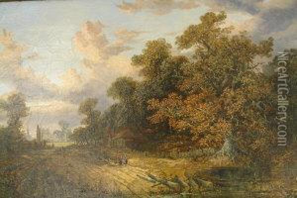 Paul, - ,landscape With 
Figures, Norwich And The Yare In The Distance, Oilson Canvas In Early 
19th Century Gilt Frame, 41 Cm X 61 Cm Oil Painting - Joseph Paul
