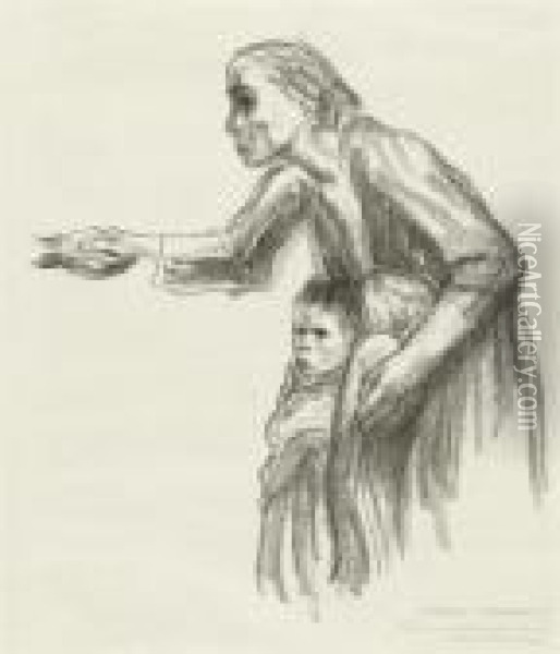 Frau Vertraut Sich Dem Tod An. (woman Givesherself Up To Death) Oil Painting - Kathe Kollwitz
