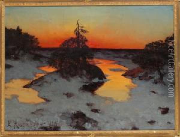 Skymningslandskap Oil Painting - Edvard Rosenberg
