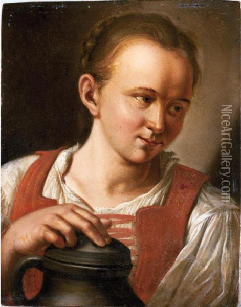A Girl Holding A Jug Oil Painting - Jacob Van Toorenvliet