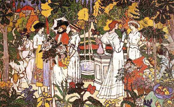 Women in a Garden Oil Painting - Jozsef Rippl-Ronai