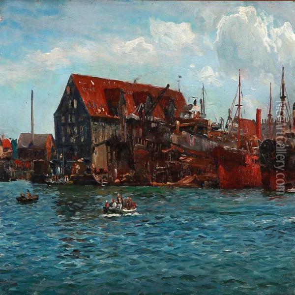 Kobenhavns Flydedok Oil Painting - Holger Peter Svane Lubbers