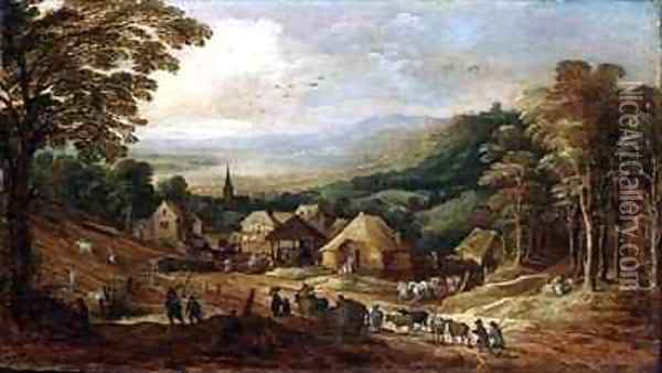 Autumnal Landscape with Peasants Oil Painting - J. & Momper, J.de Brueghel