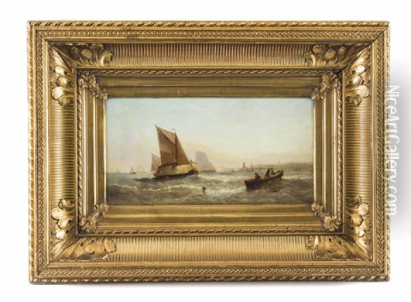 Handelsschiffe Vor Kustenlandschaft Oil Painting - William Adolphus Knell