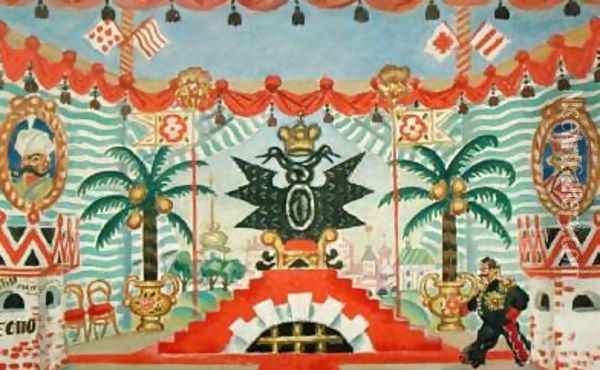 Palace a sketch for E Zamyatins play The Flea Oil Painting - Boris Kustodiev