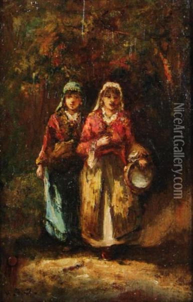 Gypsy Girls Oil Painting - Narcisse-Virgile D Az De La Pena