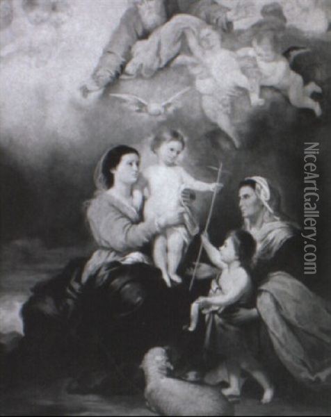 The Madonna And Child With St. Anne And St. John And The Holy Trinity Oil Painting - Bartolome Esteban Murillo