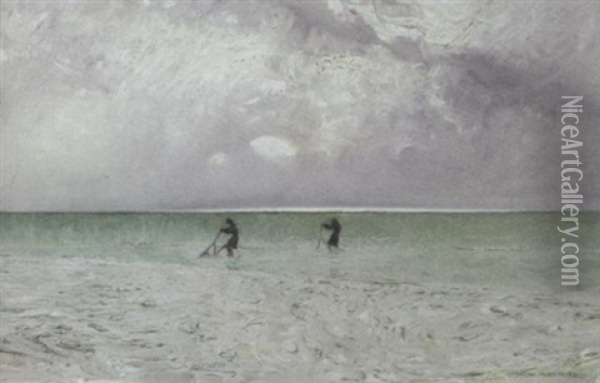 Pescatori Di Telline Ad Ardea, 1910 Oil Painting - Giulio Aristide Sartorio